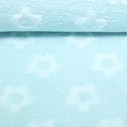 Teddyfleece Jacquard Blumen Türkis Weiß