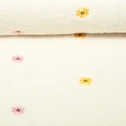 Teddystoff Bestickt  Blumen Ecru Gelb