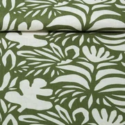 Viskose Leinen Abstrakte Blätter Olivgrün