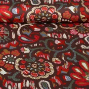 Viskose Satin Blumen Ethno Braun Rot