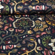 Viskose Satin Blumen Ethno Navy Gelb