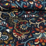 Viskose Satin Blumen Ethno Navy Rot