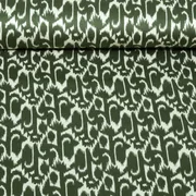 Viskose-Satin Ethno Weiß Olivgrün
