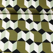 Viskose Satin Geo-Muster Ecru Olive