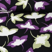 Viskose Twill Blätter Schwarz Hellgrün