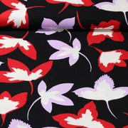 Viskose Twill Blätter Schwarz Rot