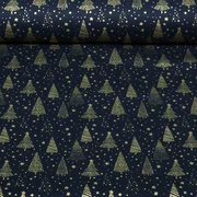 Weihnachtspopeline Bäume Navy Gold
