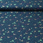 Weihnachtspopeline Hirsche und Blätter Navy Gold