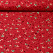 Weihnachtspopeline Hirsche und Blätter Rot Gold