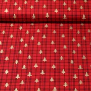 Weihnachtspopeline Karo Bäume Rot Gold