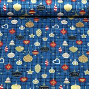 Weihnachtspopeline Kugeln Karo Blau Gold