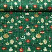 Weihnachtspopeline Kugeln Karo Grün Gold