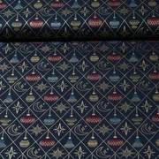 Weihnachtspopeline Kugeln und Rauten Navy Gold