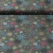 Weihnachtspopeline Sterne Kristalle Khaki Gold