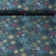 Weihnachtspopeline Sterne Kristalle Petrol Gold