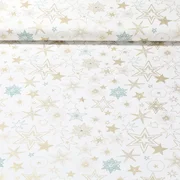 Weihnachtspopeline Sterne Mix Ecru Gold