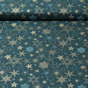 Weihnachtspopeline Sterne Mix Petrol Gold