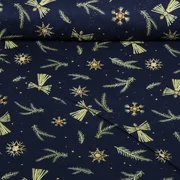 Weihnachtspopeline Strohsterne Engel Navy Gelb