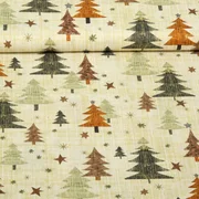 Weihnachtspopeline Tannenbäume Beige Braun