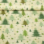Weihnachtspopeline Tannenbäume Beige Grün