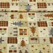 Weihnachtspopeline Tannenbäume Patchwork Beige Braun