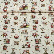 Weihnachtspopeline Weihnachtsmann und Rentiere Ecru