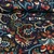 Viskose-Satin Blumen Ethno Navy
