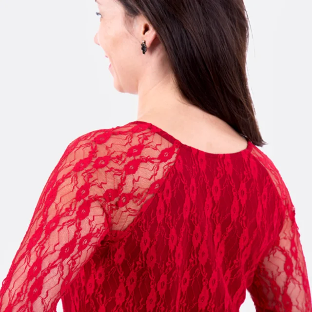 Kleid festlich Anleitung Schnittmuster Spitze elastisch rot Kleid festlich Anleitung Schnittmuster Spitze elastisch rot