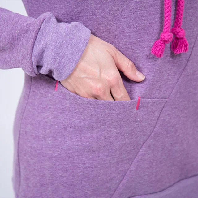 Schnittmuster Nähanleitung Damen Hoodie Teilung Eingriffstasche abgesteppt