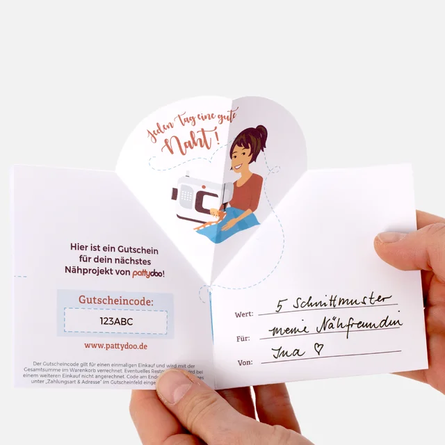 pattydoo Gutscheine für Schnittmuster aufgeklappt