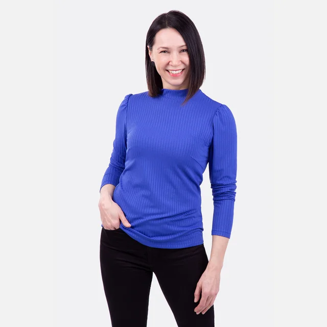 Schnittmuster Damenshirt aus Strickstoff mit langen Puffärmeln nähen