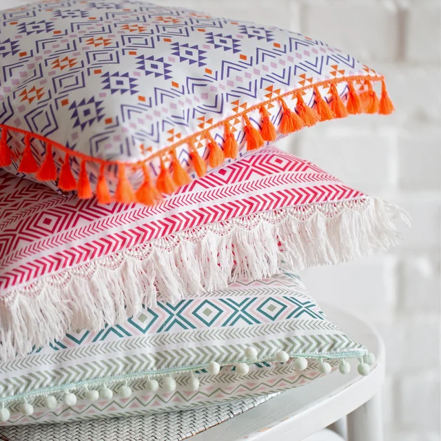 Kissen im Boho-Style mit Quasten Bommeln selber nähen