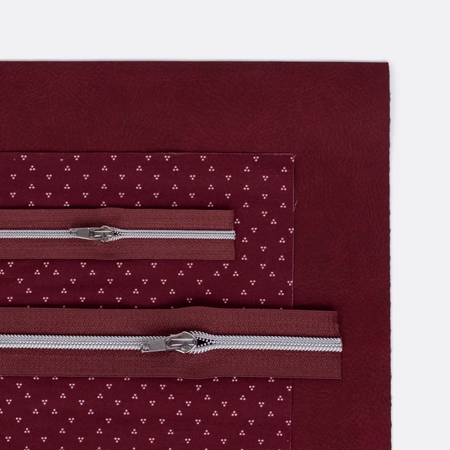 Stoff Kunstleder Reißverschluss Portemonnaie bordeaux