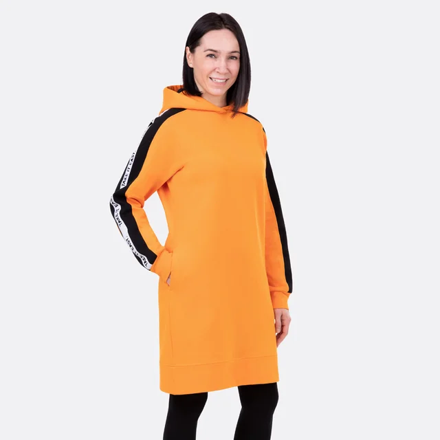 Sweatkleid Kapuze Stoff orange schwarz