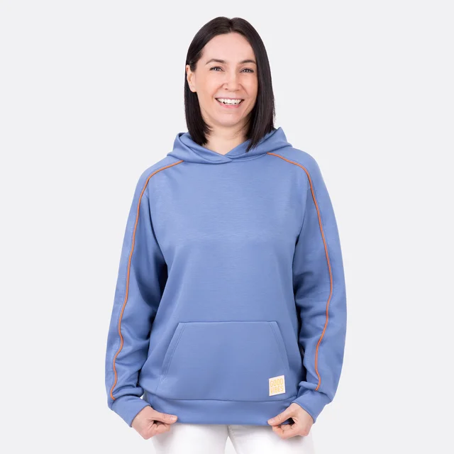 Damen Hoodie Scuba jeansblau mit Paspel nähen