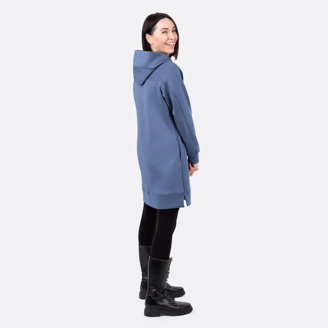 Damen-Schnittmuster Hoodie Kleid aus Scuba blau