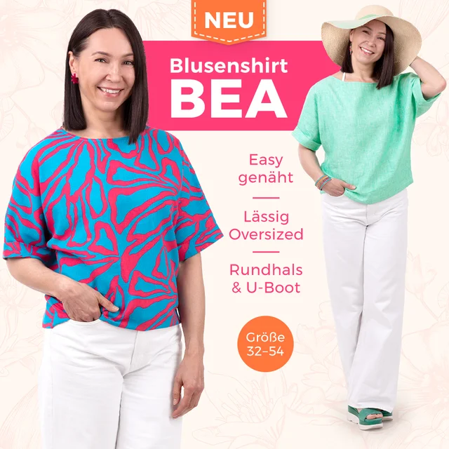 Schnittmuster Blusenshirt "Bea" zum selber nähen mit Nähvideo