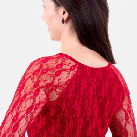 Kleid festlich Anleitung Schnittmuster Spitze elastisch rot