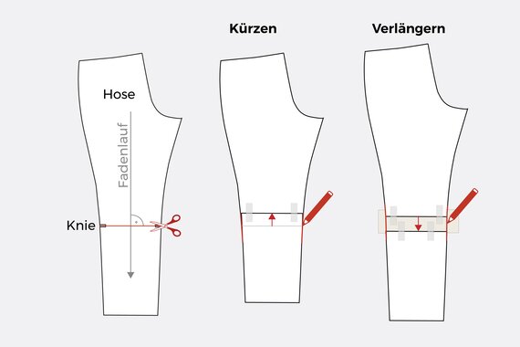 Anleitung Hosen Schnittmuster anpassen mit Einschnitt am Knie