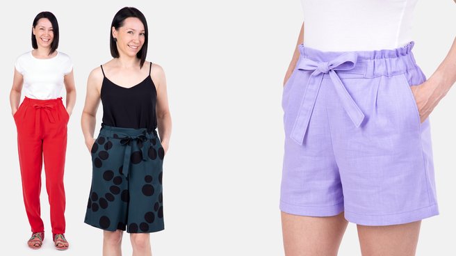 Paperbag-Shorts und Damenhose einfach selber nähen mit Videoanleitung